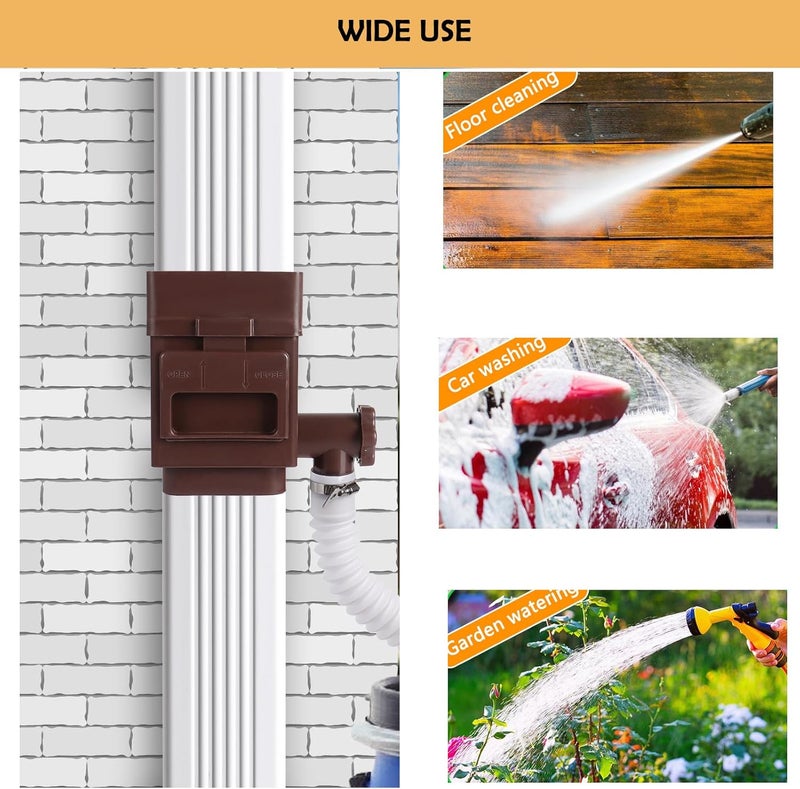 XPINYT Rain Barrel Diverter Kit, Downspout Diverter Fits for 2"x 3" or 3"x 4" Standard Downspout, Rainwater Collection System with Adjustable Valve and Filter,5ft Hose(Brown) - Image 4